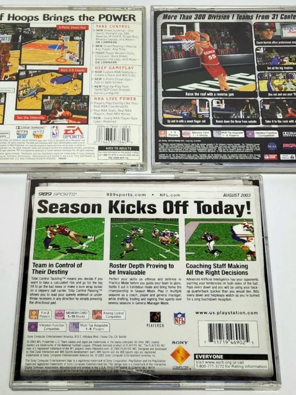 NBA Live 98, NCAA Final Four 2000, NFL GameDay 2004 PS1 CIB PlayStation 1 Bundle